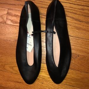Zara Women’s Black Leather V Cut Ballerina Flats